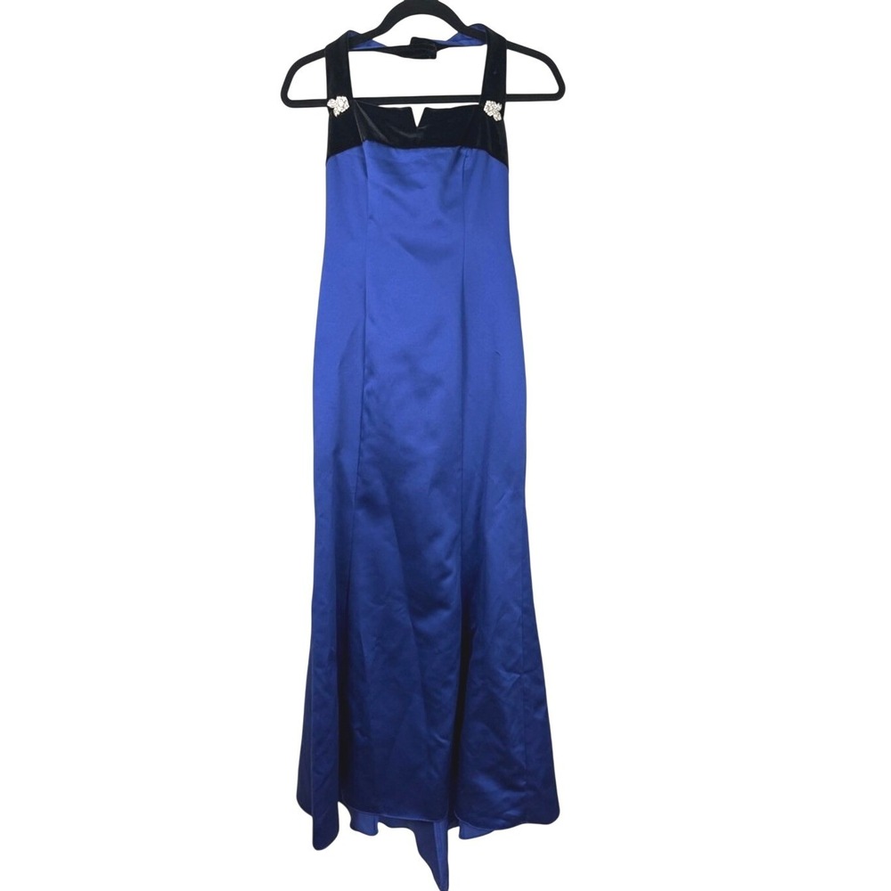 Zum Zum‎ by Niki Livas Royal Blue Satin Halter Neck Formal Gown Rhinestone 3-4